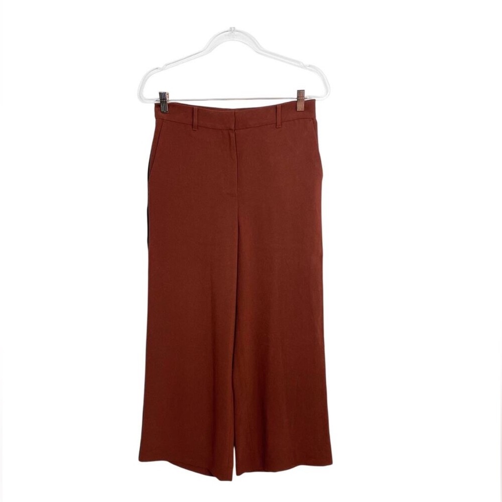 Ann Taylor Wide Leg Cropped Pants Rust Orange Navy Side Trim Size 4 High Rise